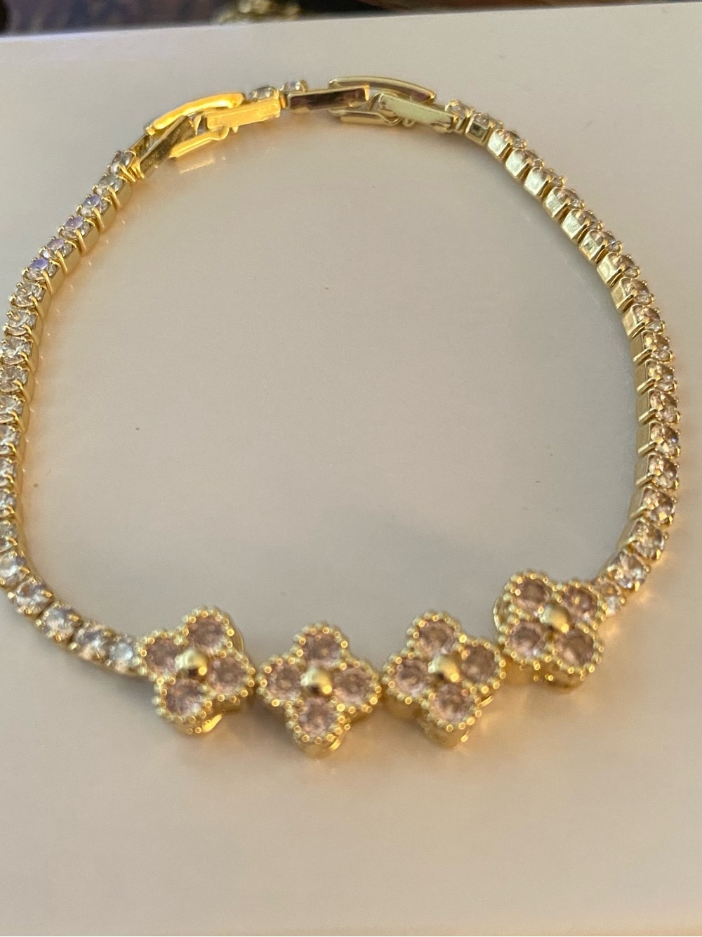 Gold Pink Crystal Flower Bracelet